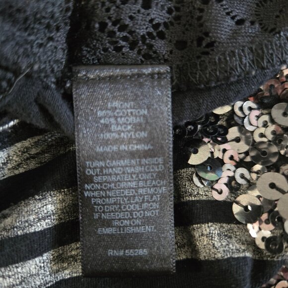 Express Black & Gray Sequin Geometric Lace Back Racerback Tank Size M - Picture 3 of 3